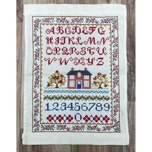 Vintage Finished Cross Stitch Piece ABC 123 Home 13X10
